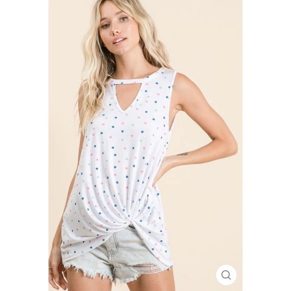 Polka Dot Twisted Hem Keyhole Tank - Picture 3 of 8